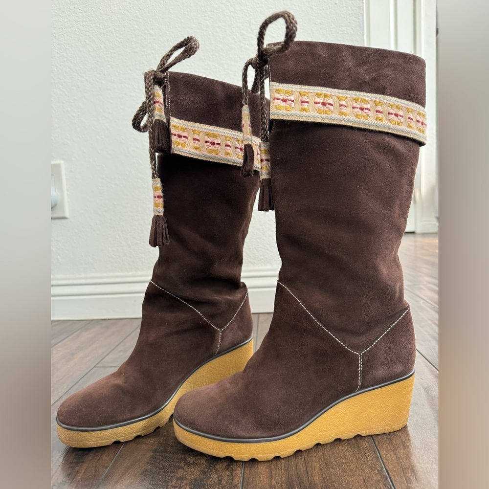 Marc Jacobs Women Mid Calf Wedge Suede Boots Size 38 US 7.5 Includes Tassels